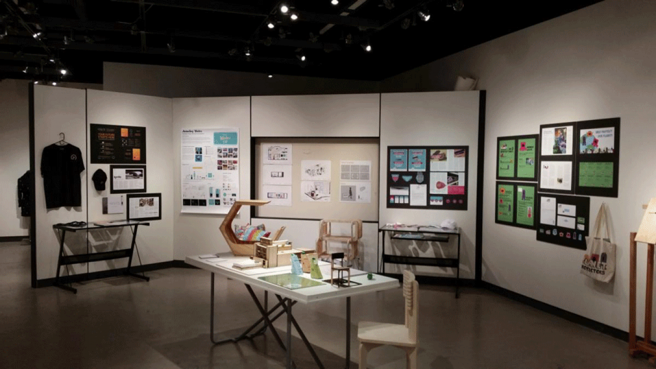 Student designs in gallery setting