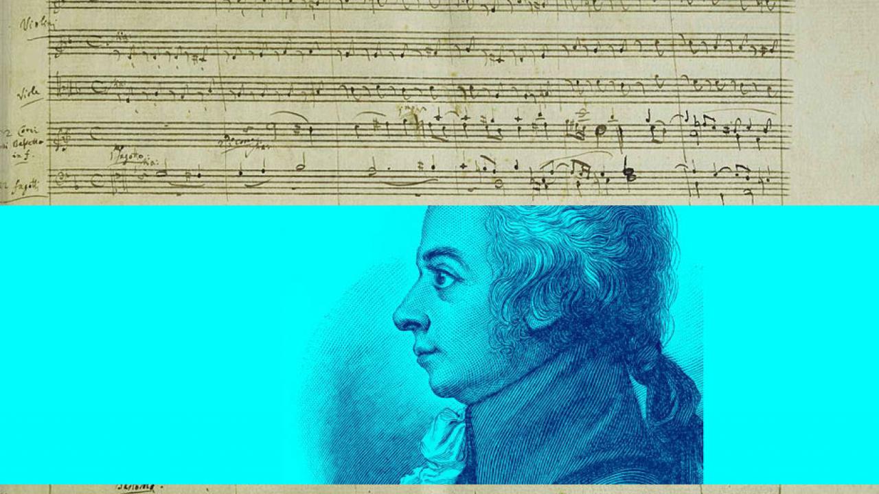 Wolfgang Amadeus Mozart Silhouette over Requiem music