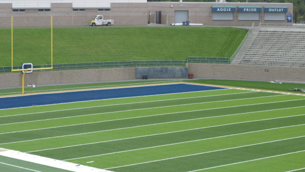 Photo: New artificial turf at Aggie Stadium