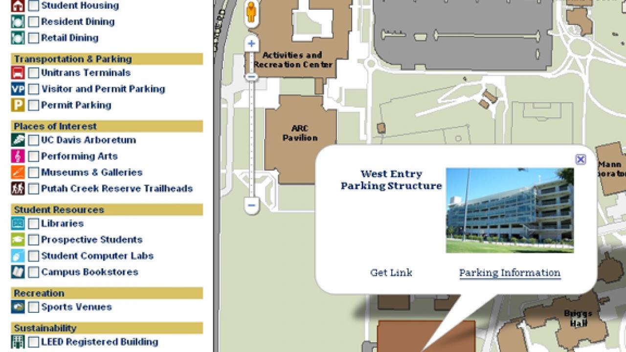 Graphic: Part of UC Davis' new Google-based campus map (including part of the index)