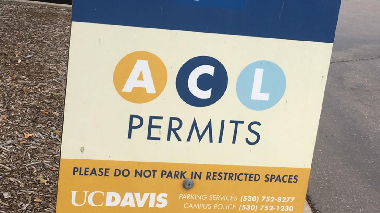 Parking lot sign indicates this lot is for A, C and L permit holders.