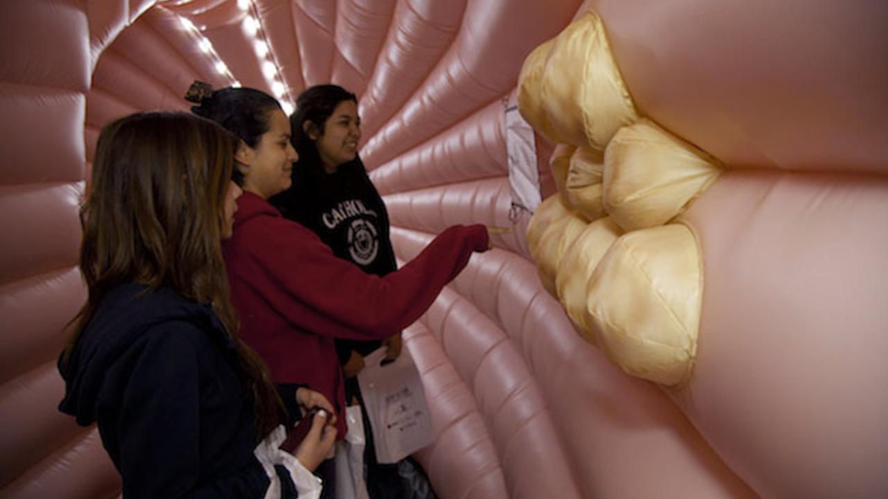 Photo: People inside giant heart exhibit