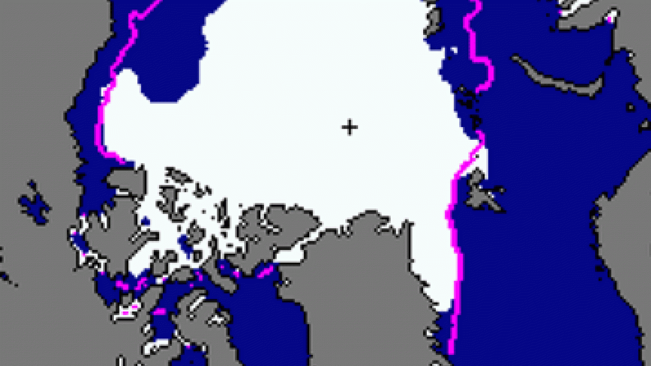 Graphic: map of the Arctic showing detraction of ice cap