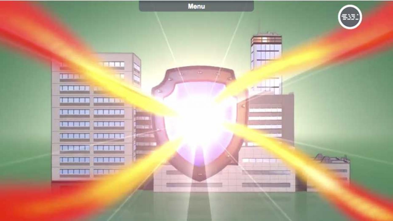 Video grab: Cyberattack rays hit shield.