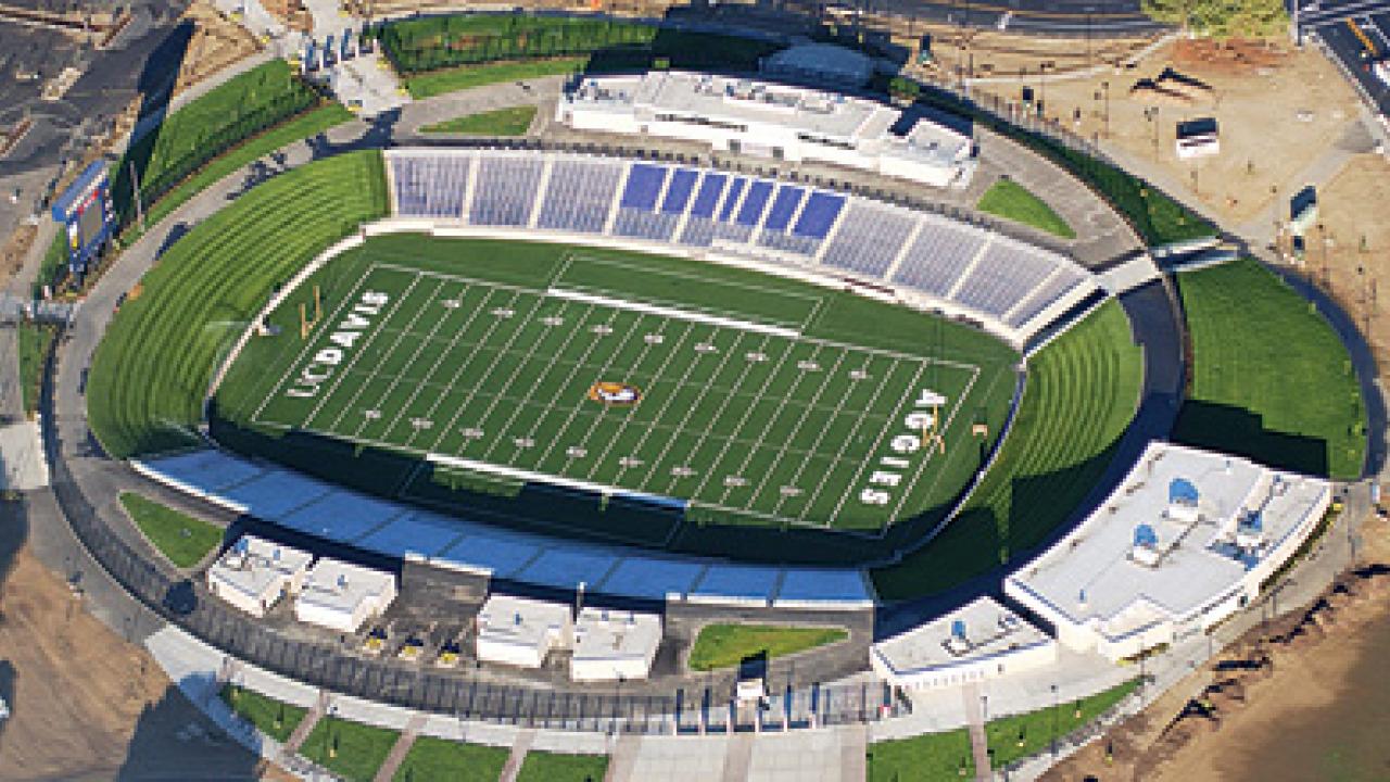 Photo: Aerial photo of the UC Davis Aggie football stadium