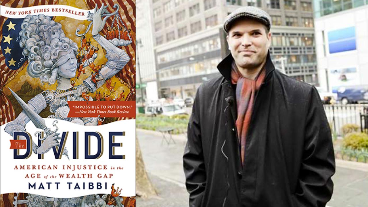 Combo: The Divide book cover and Matt Taibbi environmental
