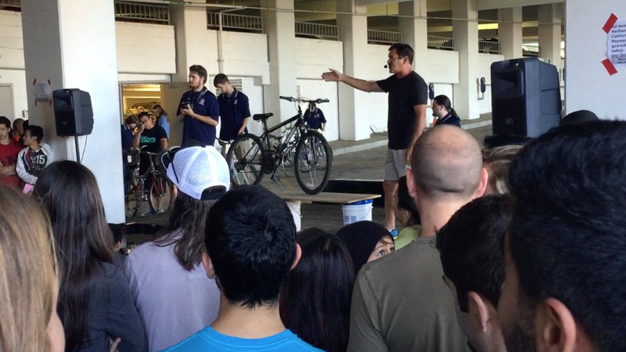 A bicycle is auctioned off at the fall UC Davis bike auction.