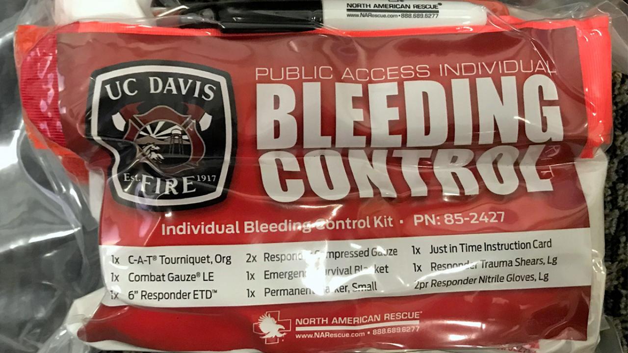 A first-aid kit with the wording: Public access individual bleeding control.
