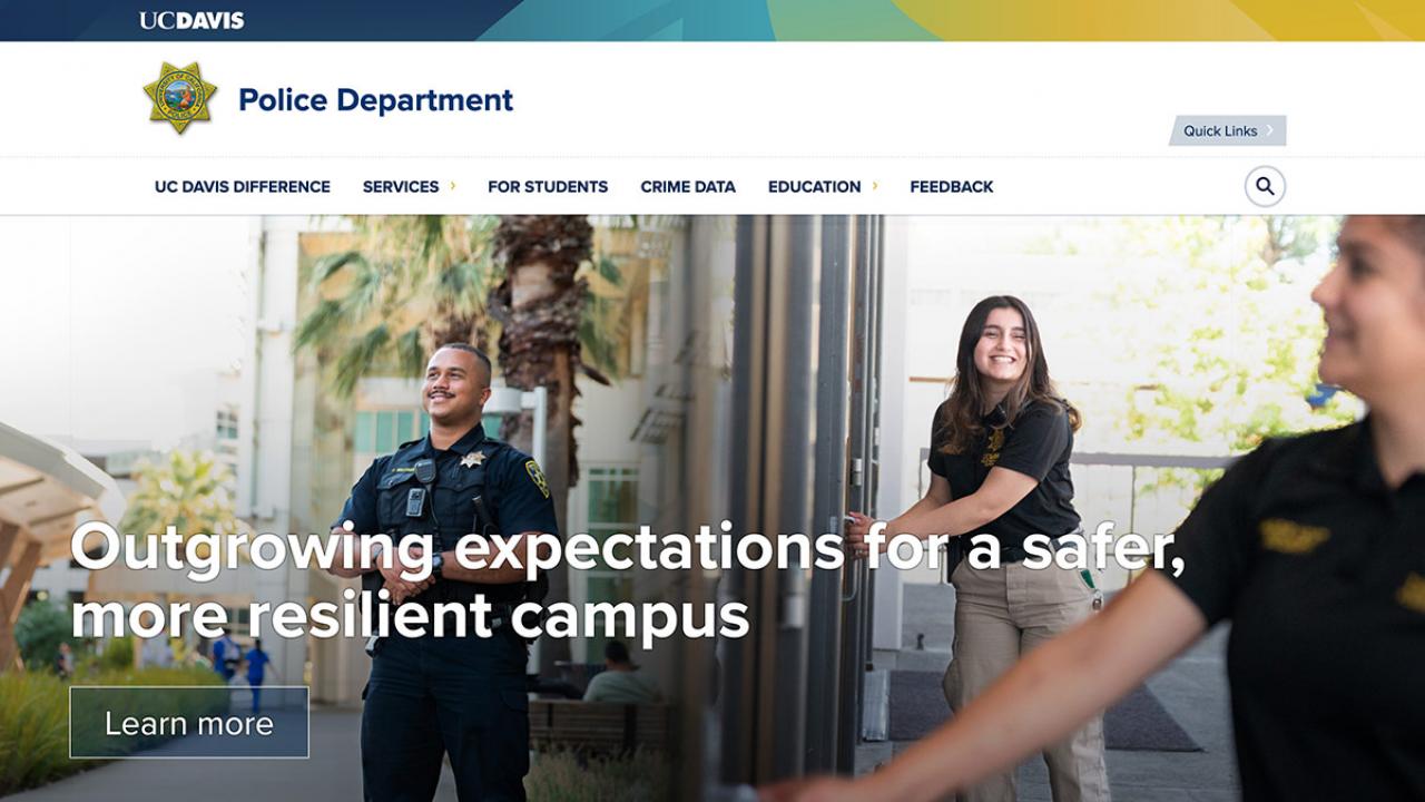 Screen shot of police website with the headline, "Outgrowing Expectations for a Safer, More Resilient Campus"