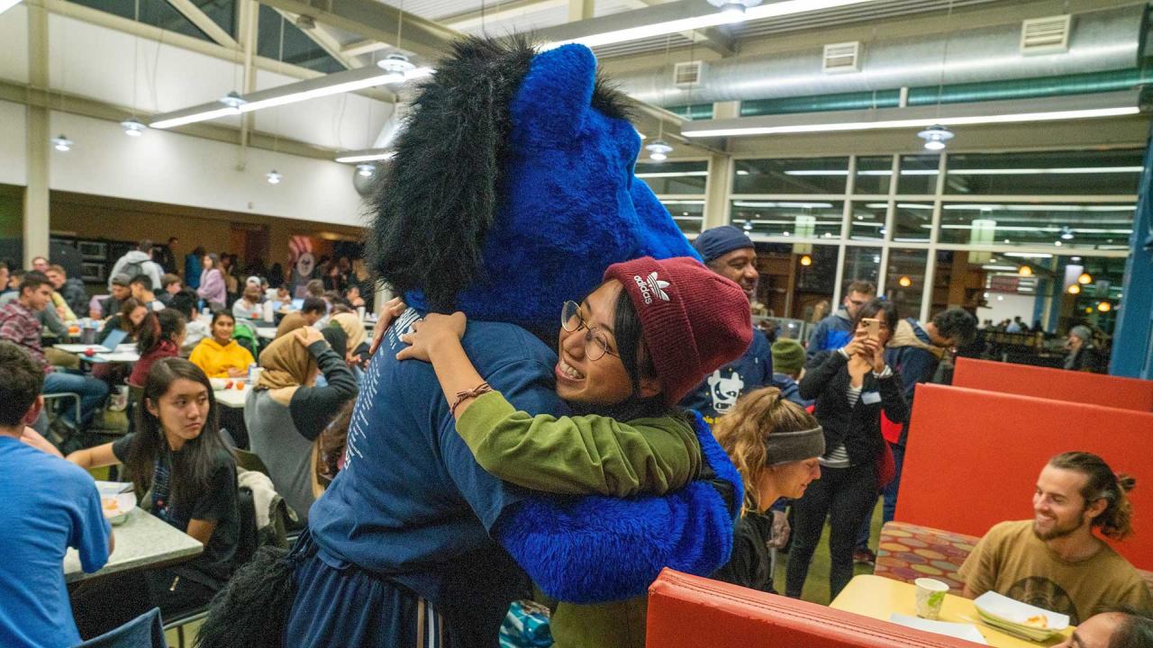 UC Davis Gunrock Hugging Student