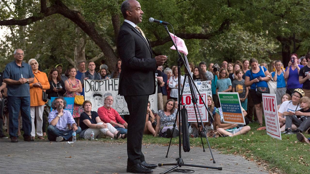Gary May speaks at a Unity Rally.