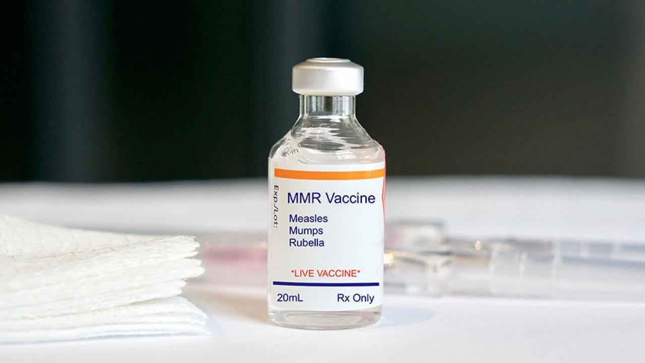 Bottle of vaccine: mealses, mumps, rubella (MMR)