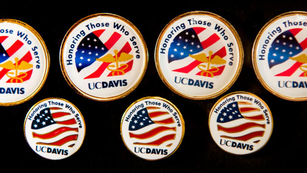 "Honoring Those Who Served" UC Davis and UC Davis Health veterans lapel pins