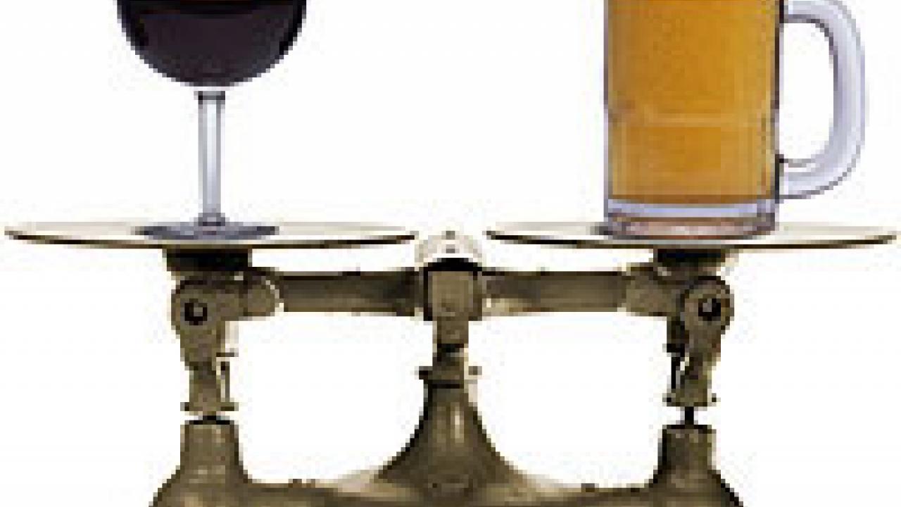 Photo graphic: glasses of wine and beer on a scale