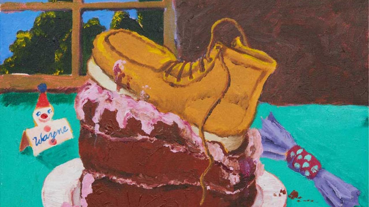 painting of cake and work boot.
