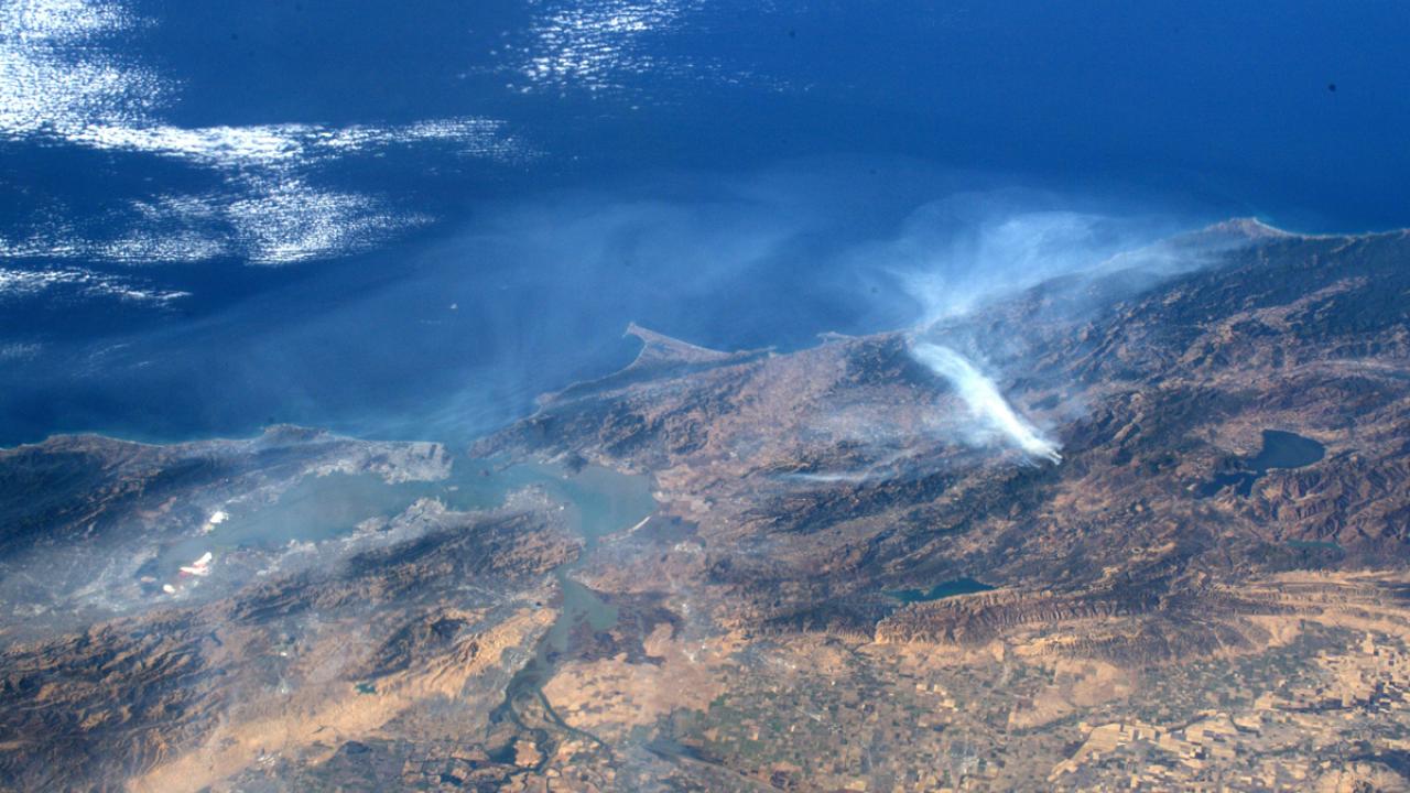 Wildfire smoke photographed from International Space Station.