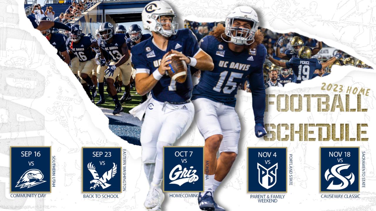 Aggie football graphic: 2 players and the 2023 schedule