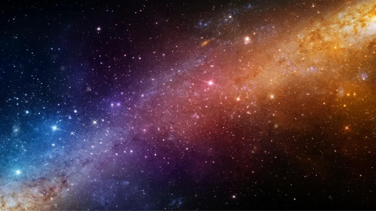 Vibrant digital space scene: blue-to-orange nebula streak with scattered stars
