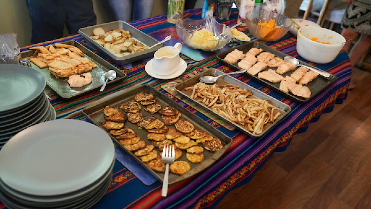 Complete GMO meal displayed on dinner table.