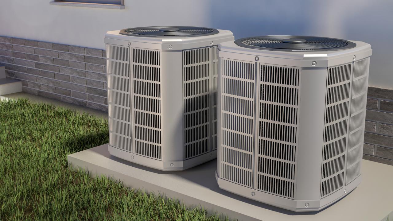 air heat pumps and house, illustration