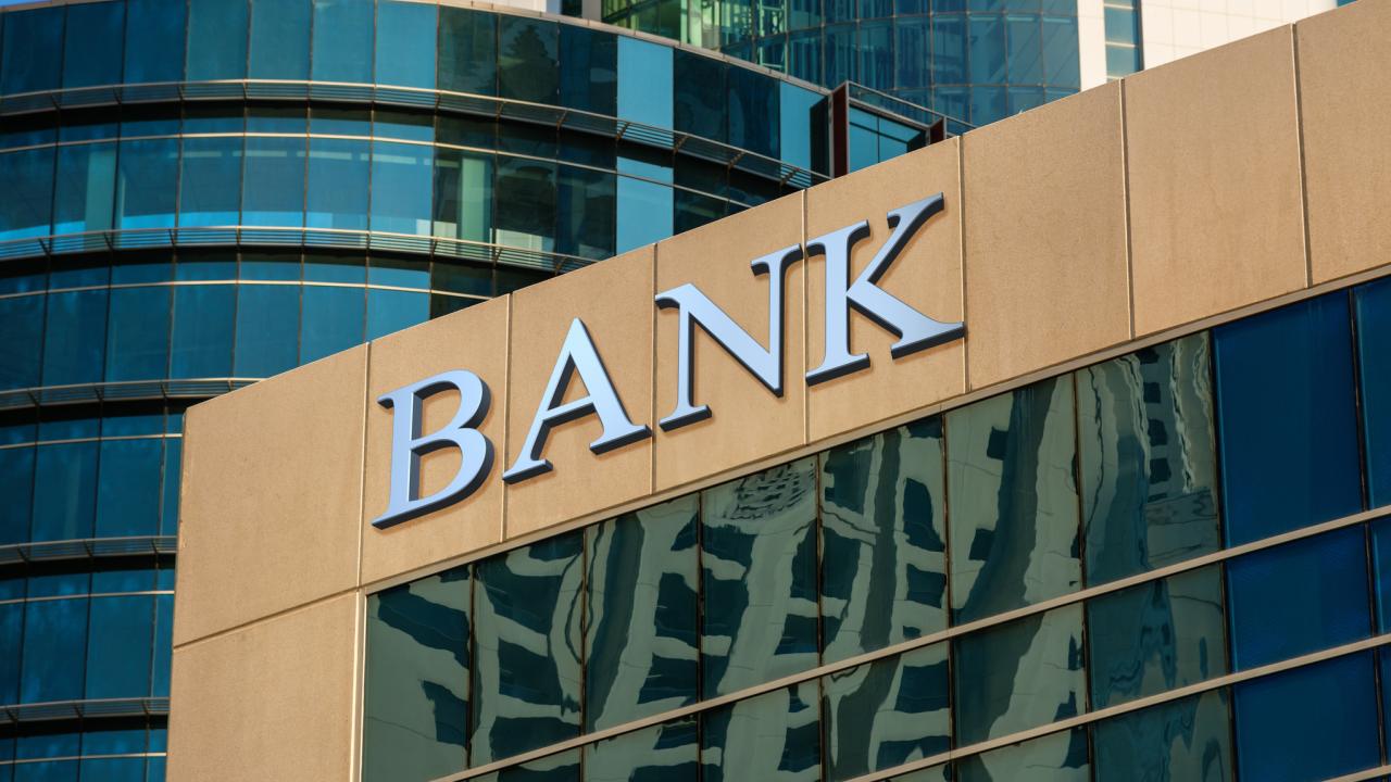 Photo of bank with sign that says "Bank"
