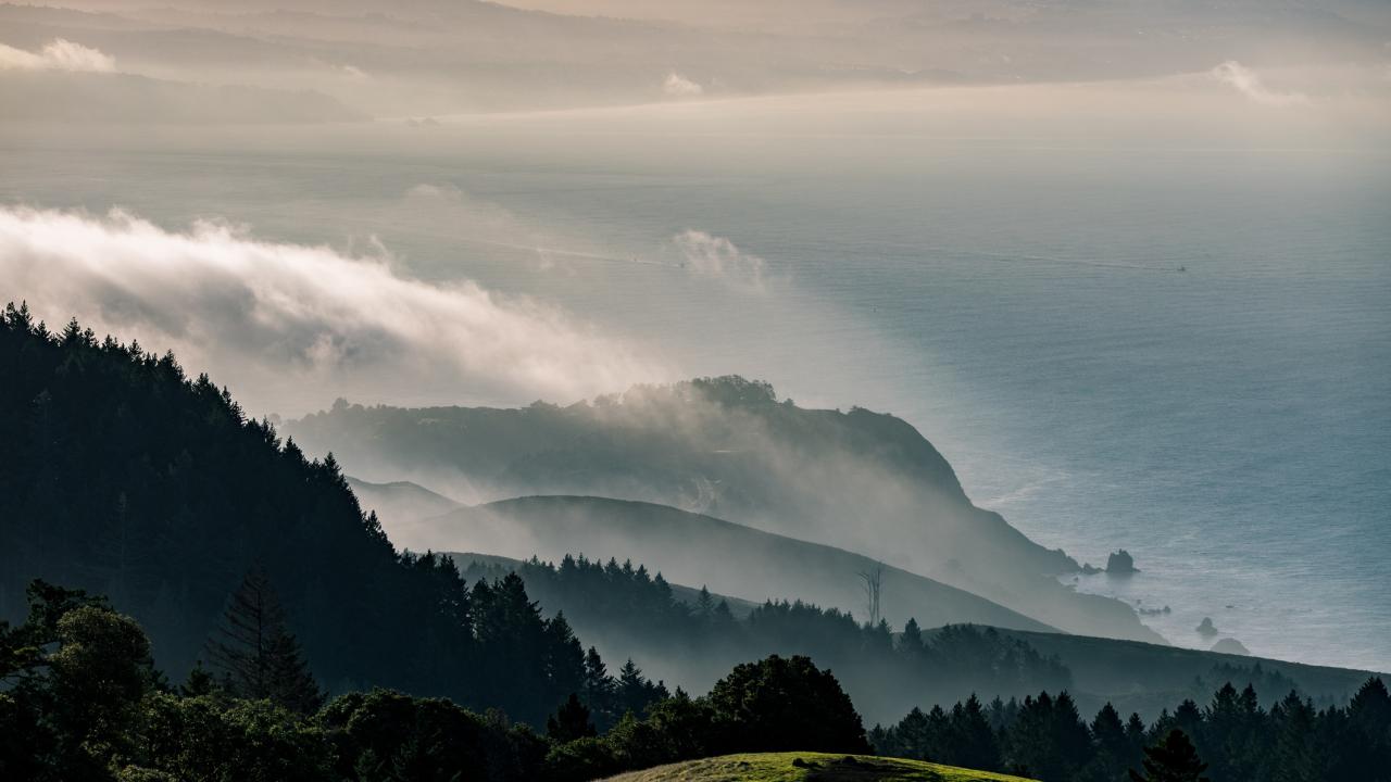fog over coastal mountains in Northern California