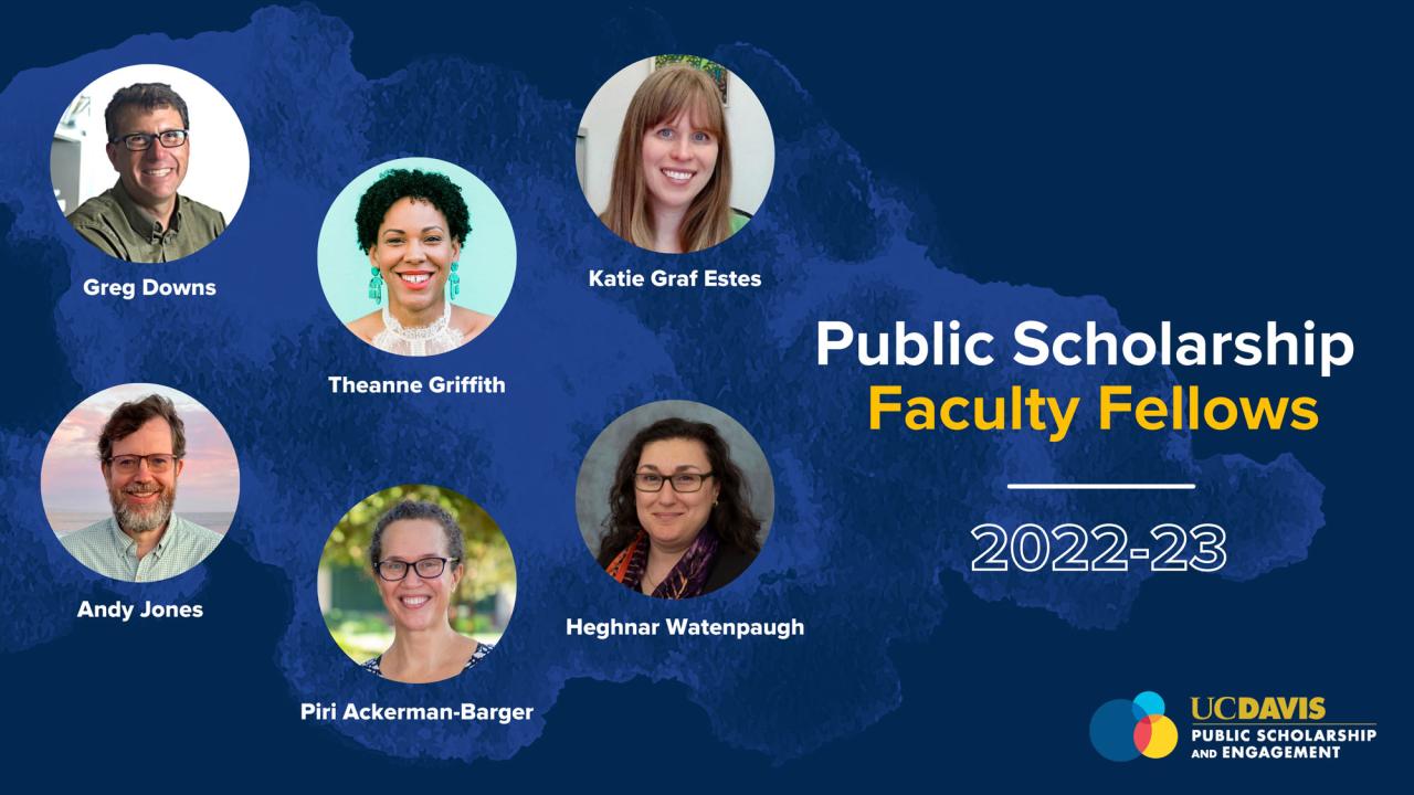 Graphic: Public Scholarship Faculty Fellows, 2022-23, with six headshots