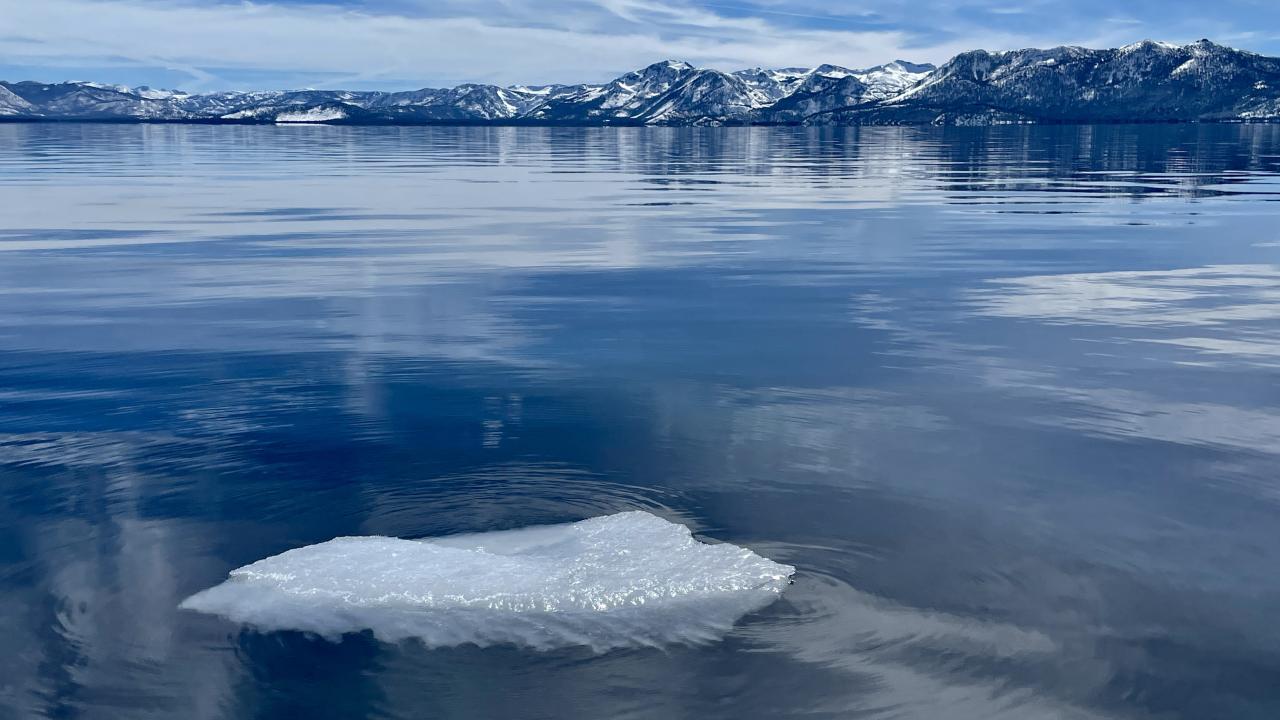 Ice floats atop Lake Tahoe