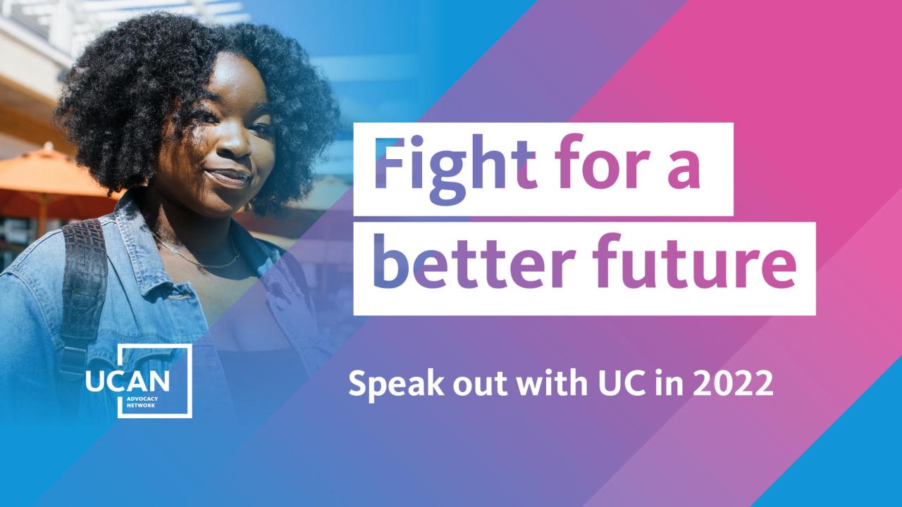 "Fight for a better future" UCAN promotion, with image of student