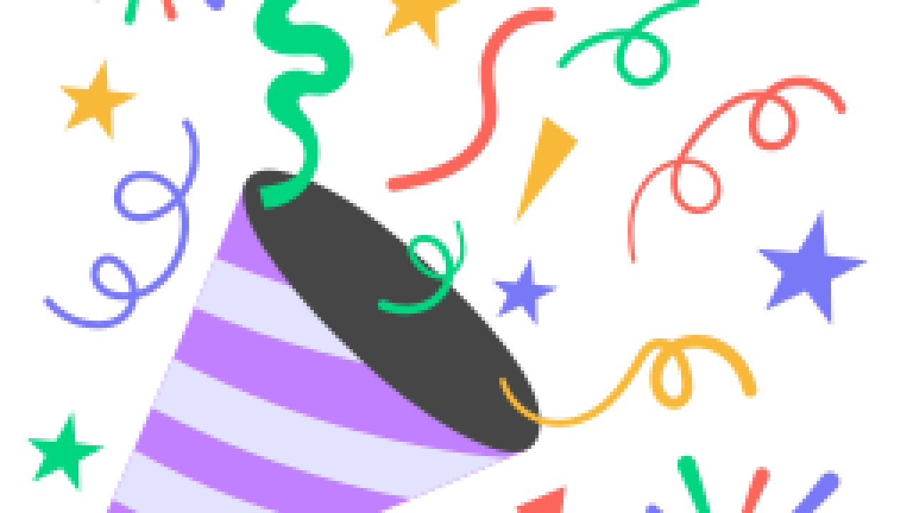 clip art of celebratory fireworks, streamers and horn