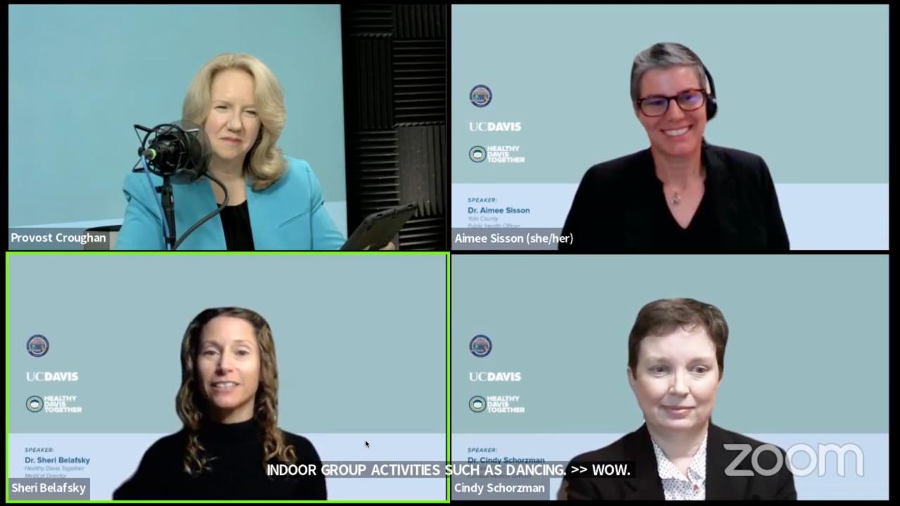 Screen shot of COVID-19 town hall with four panelists