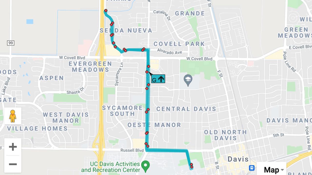 Screen shot of bus-tracking map