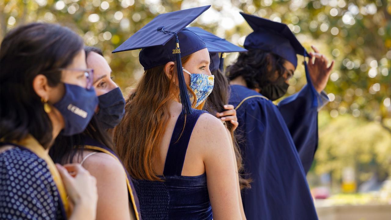 Graduates wearing face coverings.