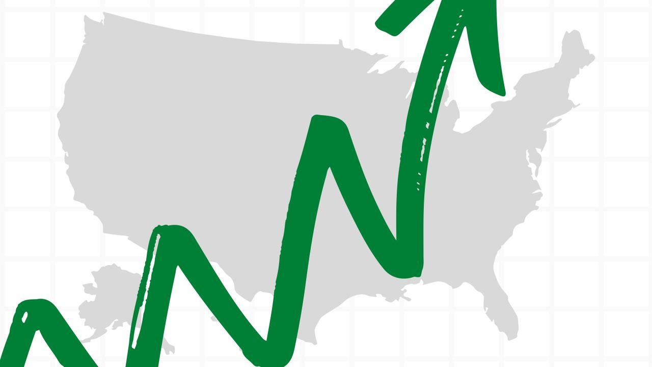 Illusration of economy going up in United States map