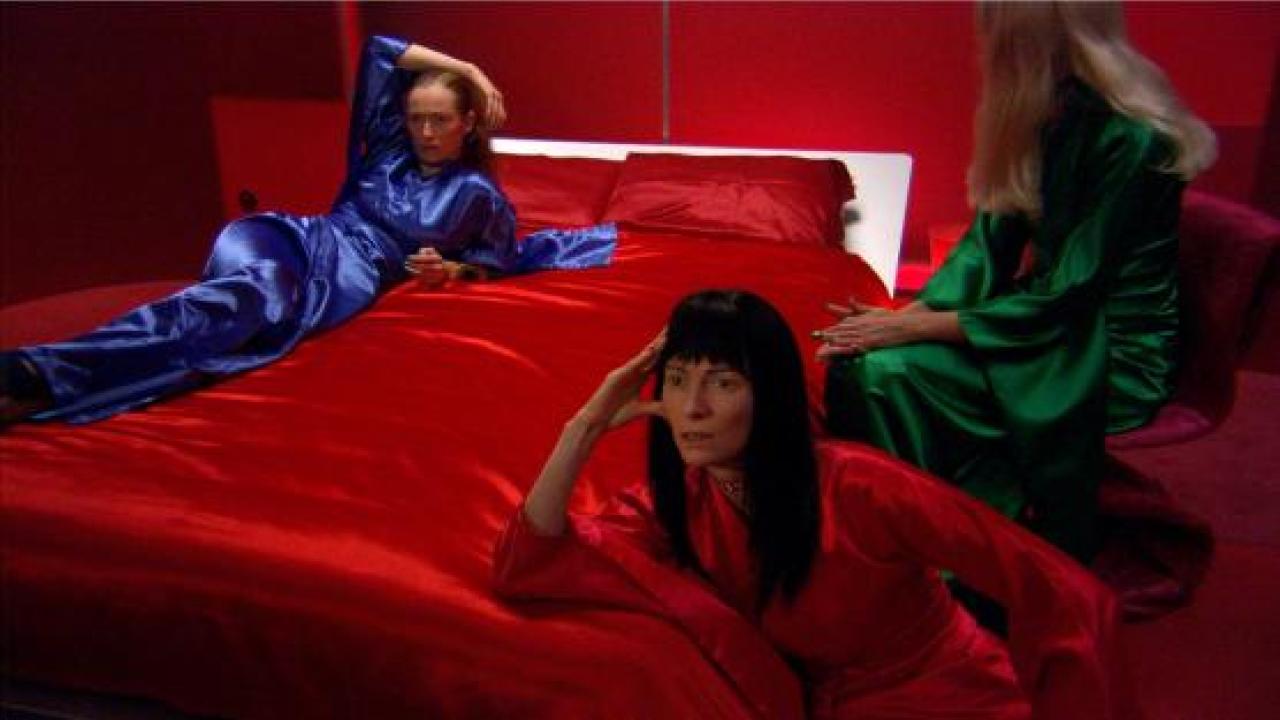 Women in film screening slide in red