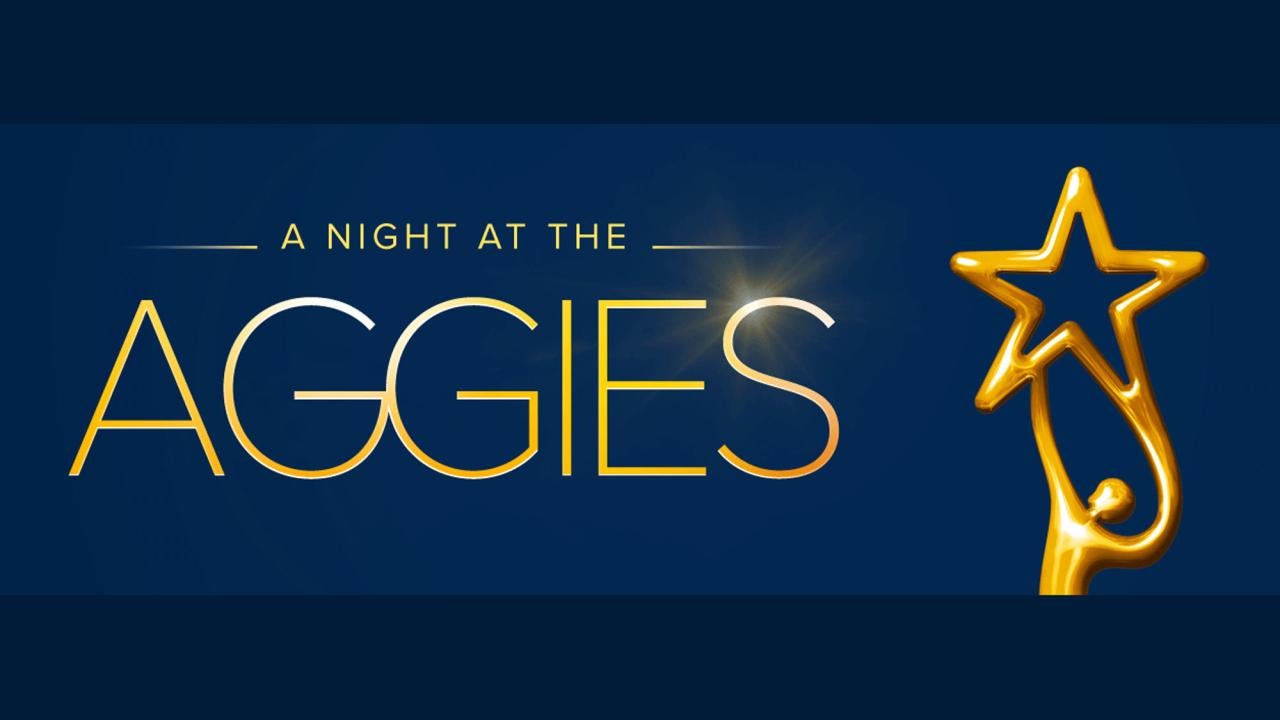 Graphic: "A Night at the Aggies," with Oscar-looking statuette