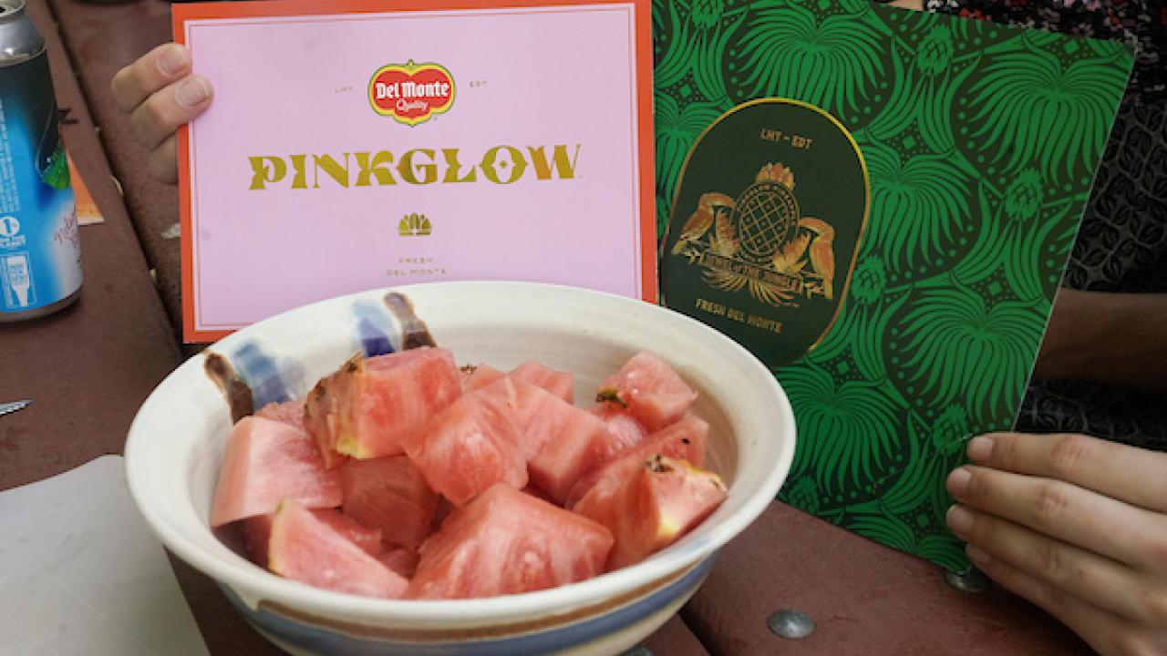Pinkglow pineapple cut up in chunks in bowl