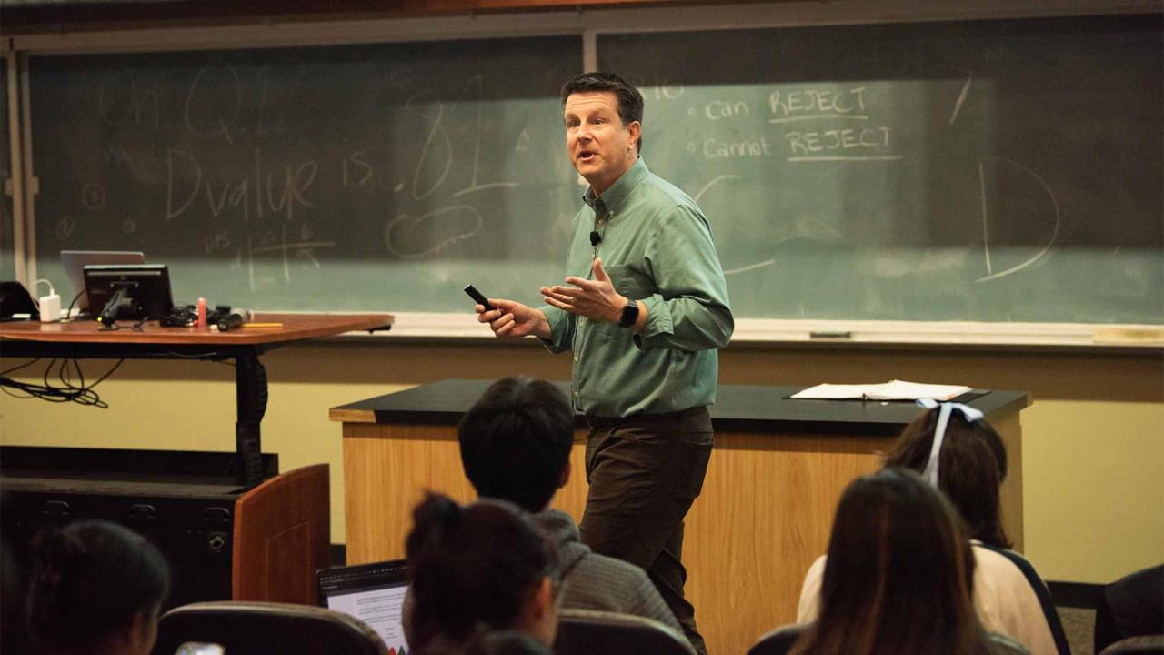 Professor Jay Stachowicz teaching in lecture hall