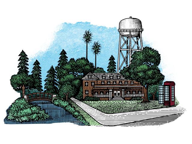 A painted illustration of the UC Davis Campus featuring notable buildings and trees