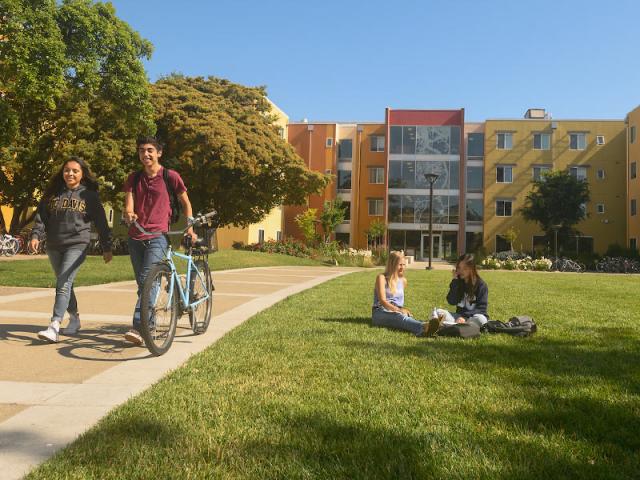 A view of one of the residential quads at UC Davis
