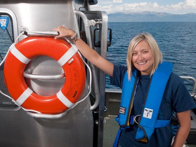 A UC Davis researcher on the Tahoe Research boat.