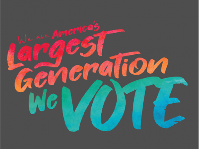 graphic with the words 'we are americas largest generation we vote'