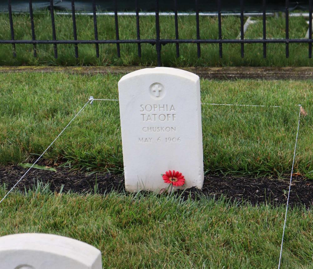 Headstone in graveyard for Sophia Tetoff, misspelled