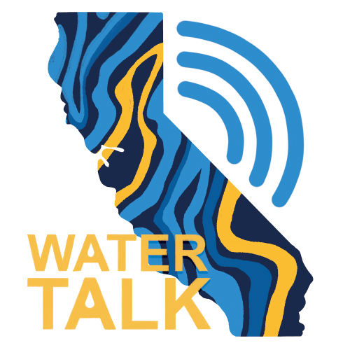 Water Talk podcast logo in shape of California