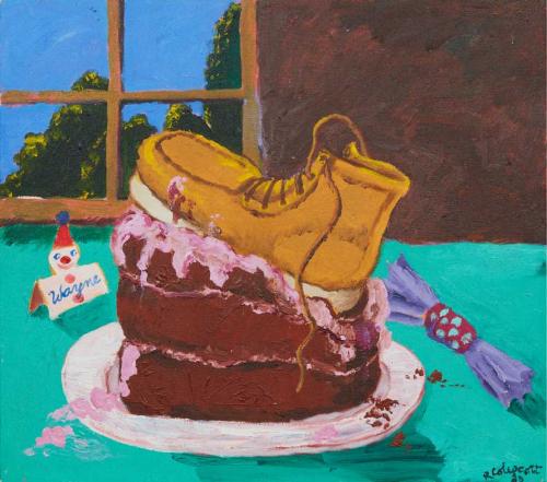 Painting of Book caving in frosty cake