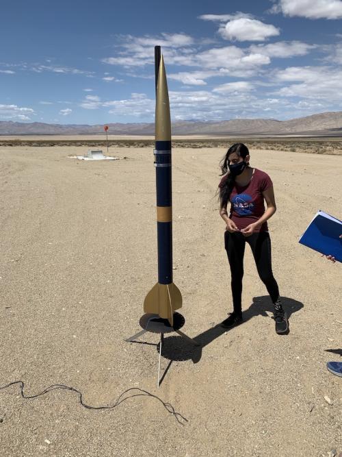 Andrea Lopez Arguello with rocket at Mojave April 17