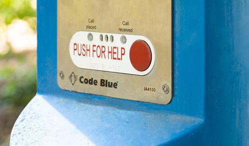 "Push for Help" button on blue-light emergency call station