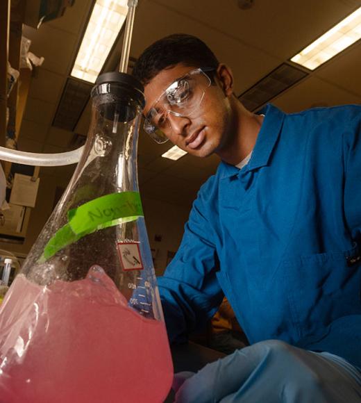 Neeraj Senthil works in a lab at UC Davis.
