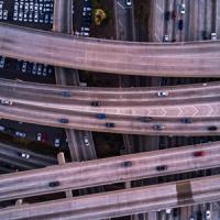 overhead view of highway traffic