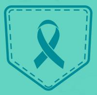 Teal graphic: Back pocket of denima pants, with Sexual Assault Awareness Month ribbon on the pocket